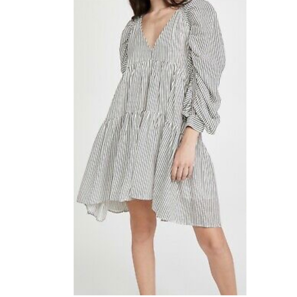 Frame Shirred Empire waist babydoll cotton/cupro tiered Parachute Dress Sz XS - Picture 2 of 9